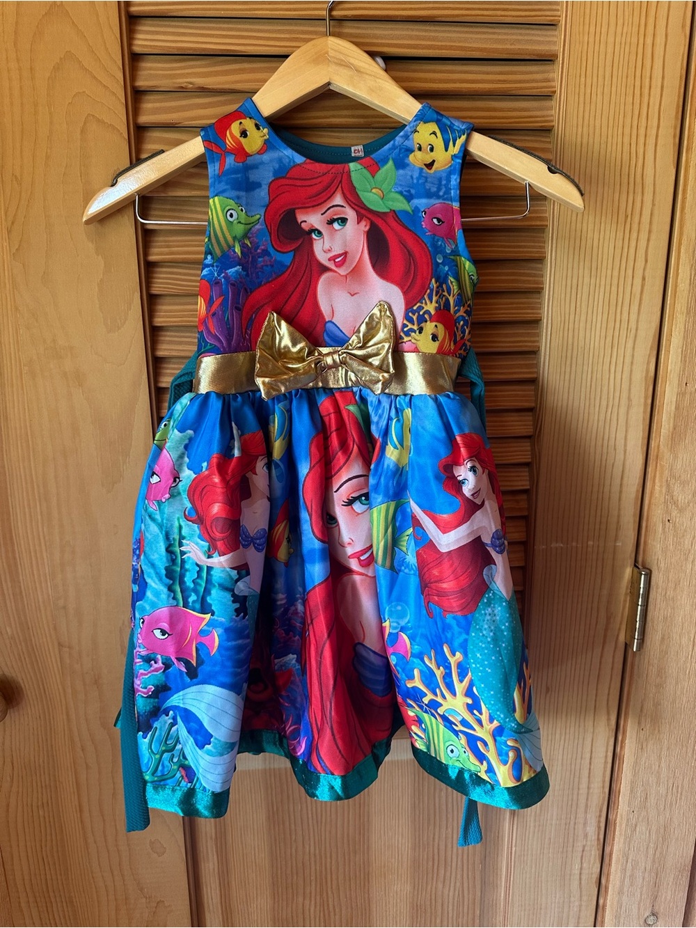 Little Mermaid Bow Dress in Bright Blue & Red